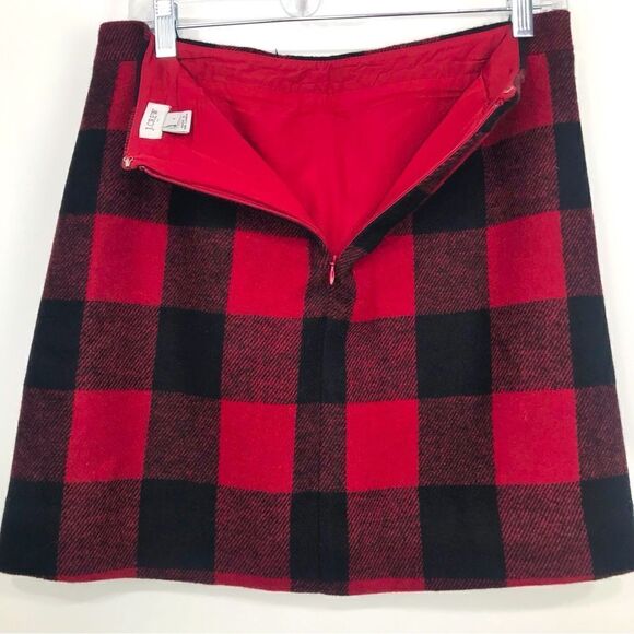 J. Crew Factory Red Black Buffalo Plaid Check Ruffle Side Mini Skirt - Picture 8 of 11
